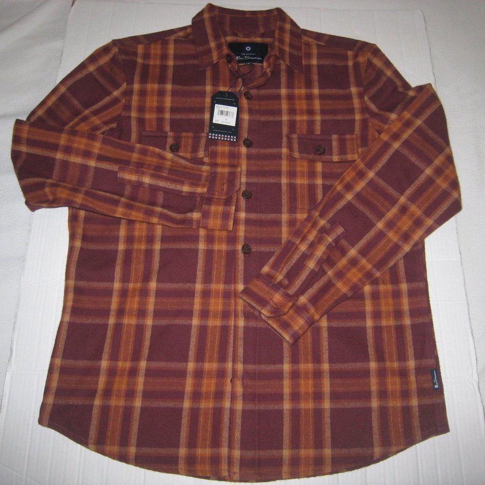 Ben Sherman Plaid Long Sleeve Button Front Shirt Flannel $119 Men's Sz M,
